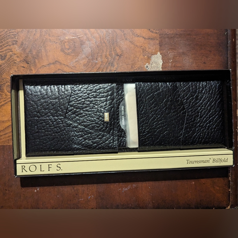 Men's Vintage ROLFS Bi-Fold Black Cowhide Leather Billfold Wallet New In Box NOS